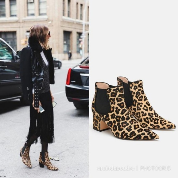 ZARA Shoes - Zara Leopard Print Ponyhair Ankle Boots